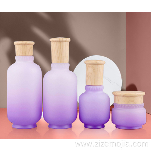 Matte purple glass bottles with wooden color cap